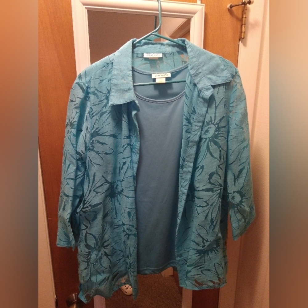 Blue Floral Jacket and Top Set